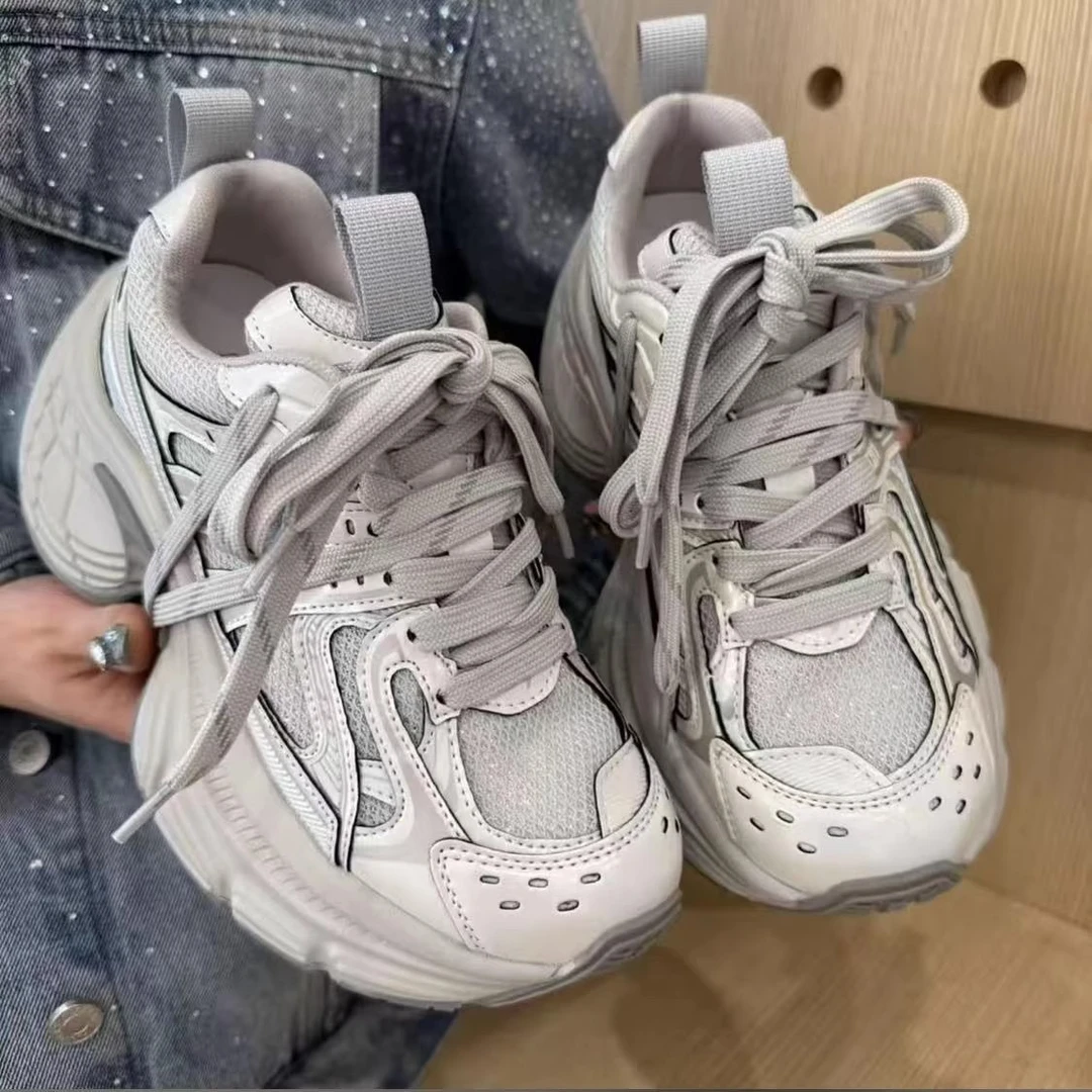 女款休闲风百搭厚底鞋子厚底老爹鞋松糕鞋女女士系带薄款时尚春季