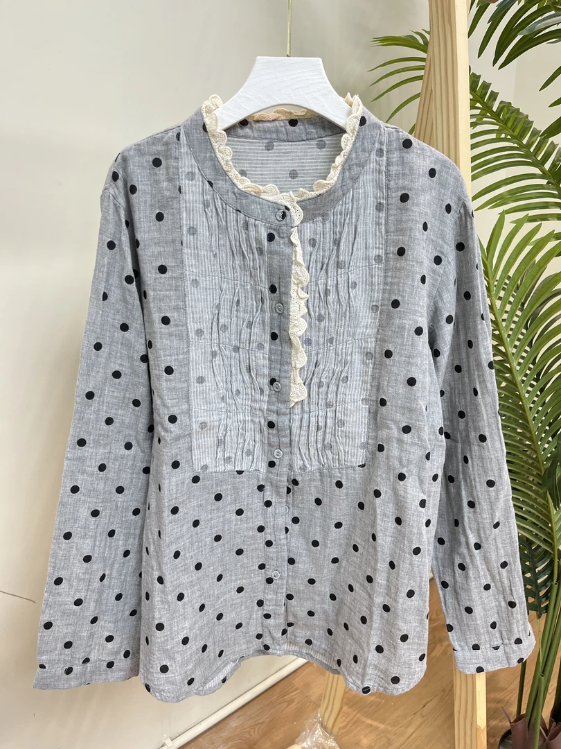 【木耳边波点棉纱衬衫】9174