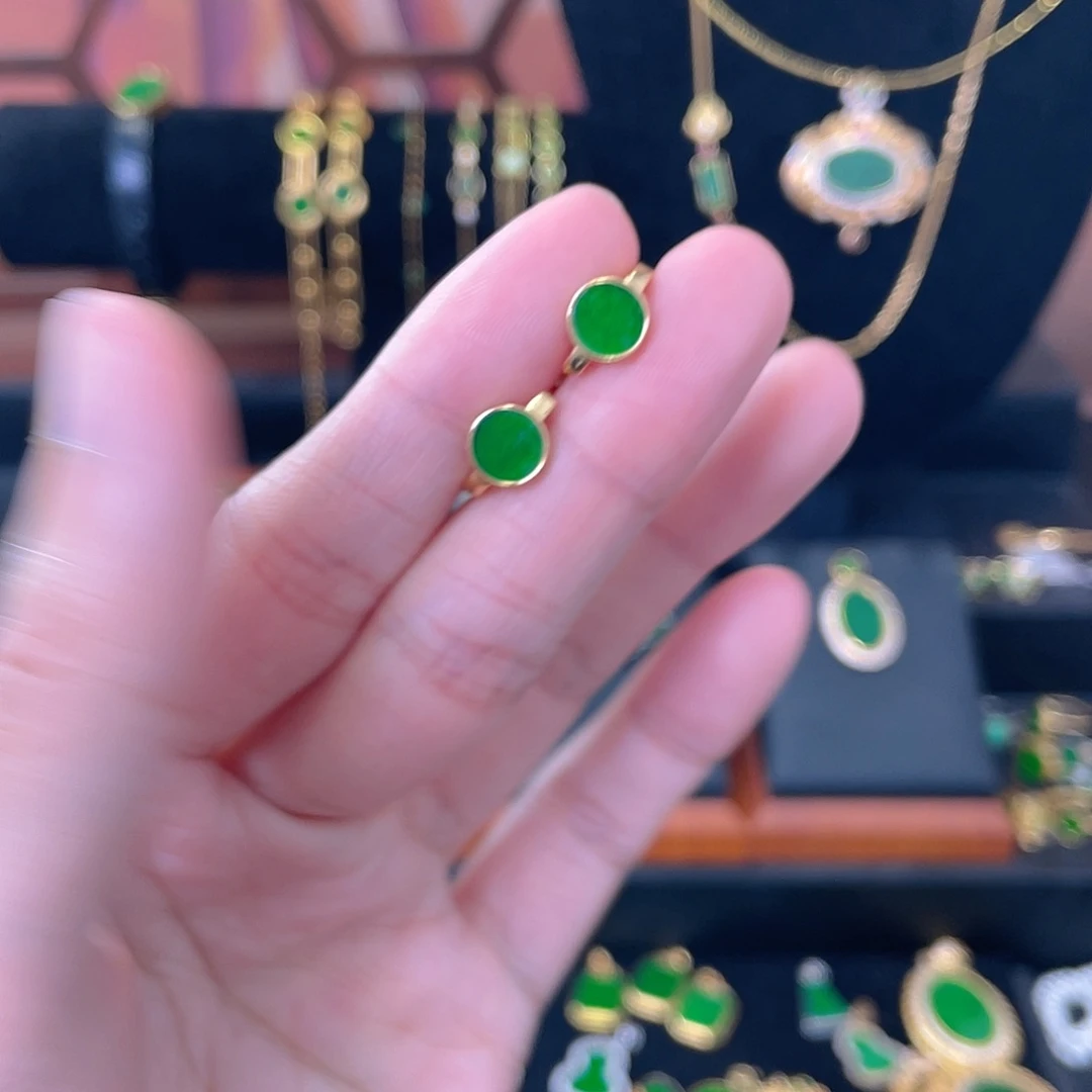 翡翠银S925镀金镶嵌耳饰耳包