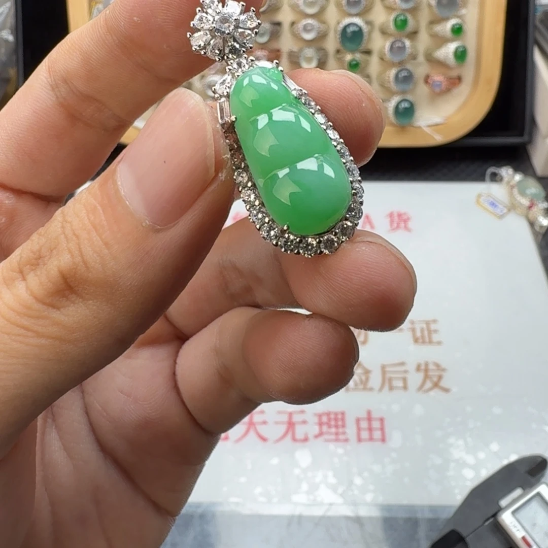 翡翠银S925镶嵌戒指天然缅甸翡翠a货