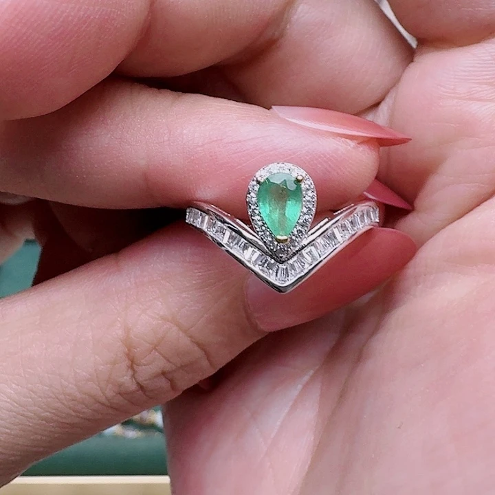 祖母绿戒指银S925镶嵌戒指