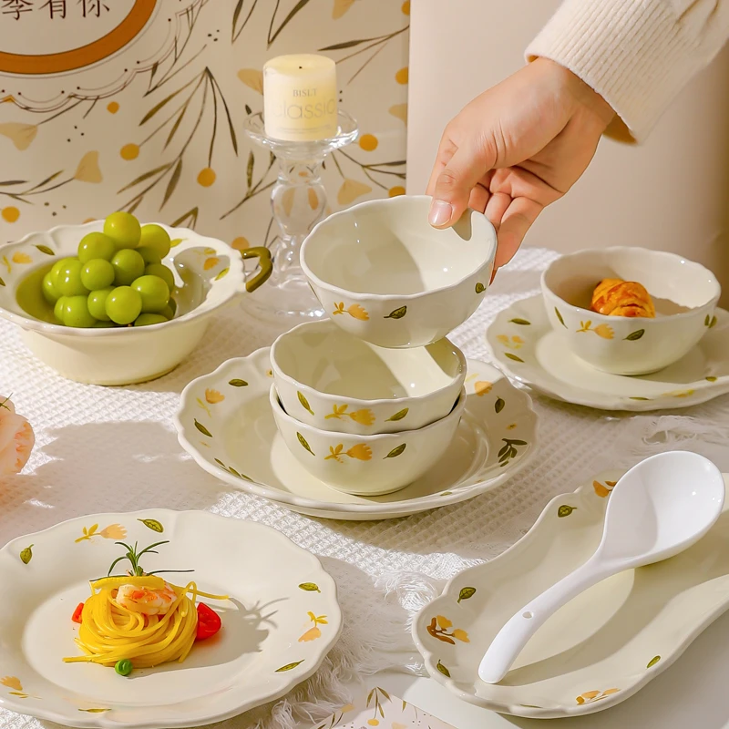 川岛屋花卉碗碟餐具套装家用2025新款高颜值米饭碗面碗汤碗菜盘子