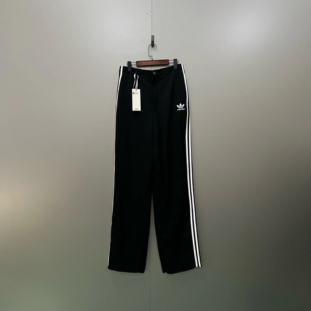 99新 Balenciaga/巴黎世家 q218 联名款 条纹刺绣logo长裤 46码/