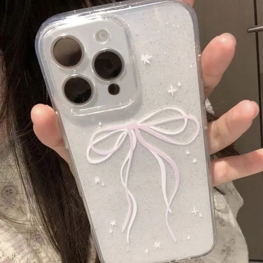 BANCA粉丝带蝴蝶结适用iPhone16/15promax透明闪粉苹果14手机壳13