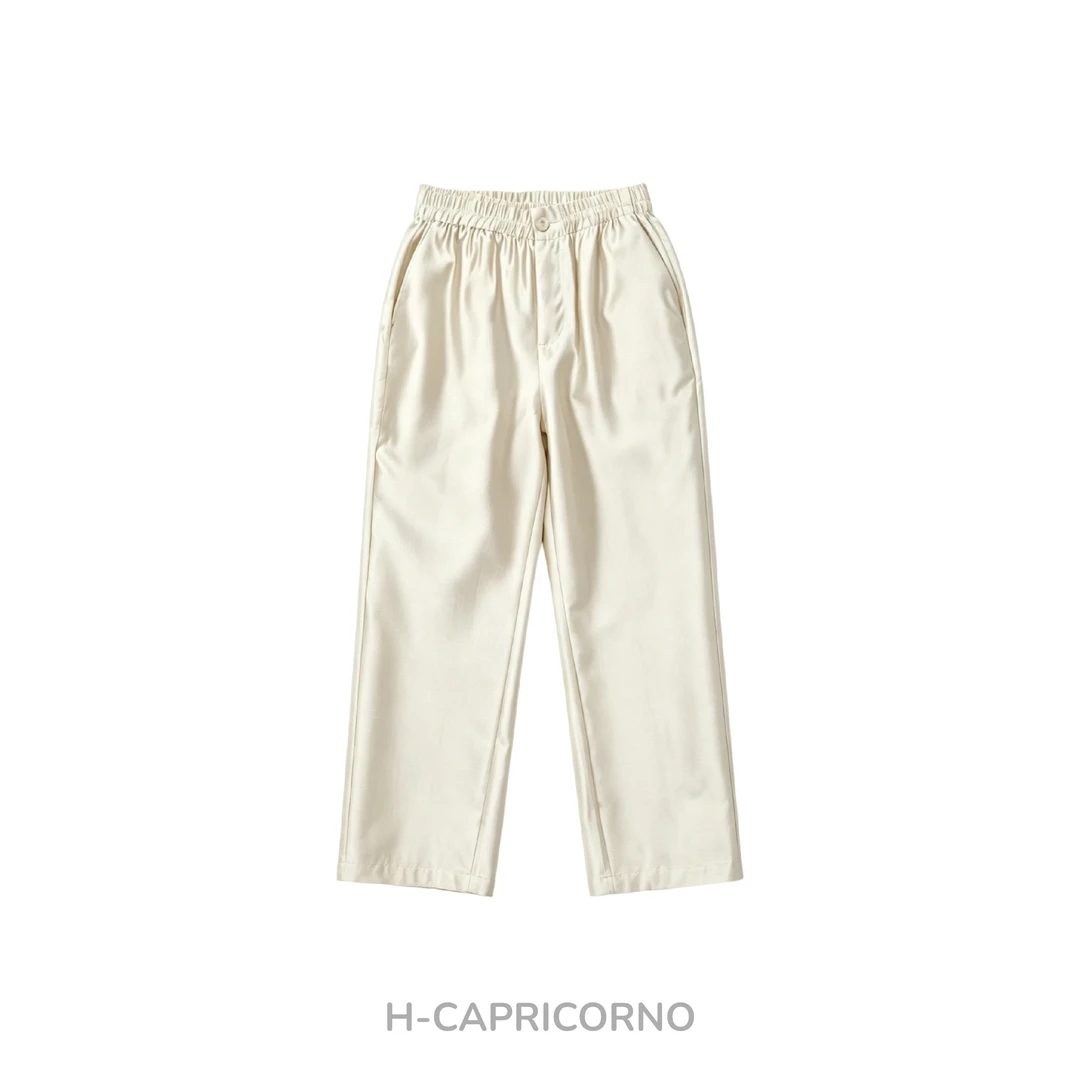 H-CAPRICORNO夏季薄款透气丝毛松紧腰显瘦柔光缎面直筒烟管九分裤