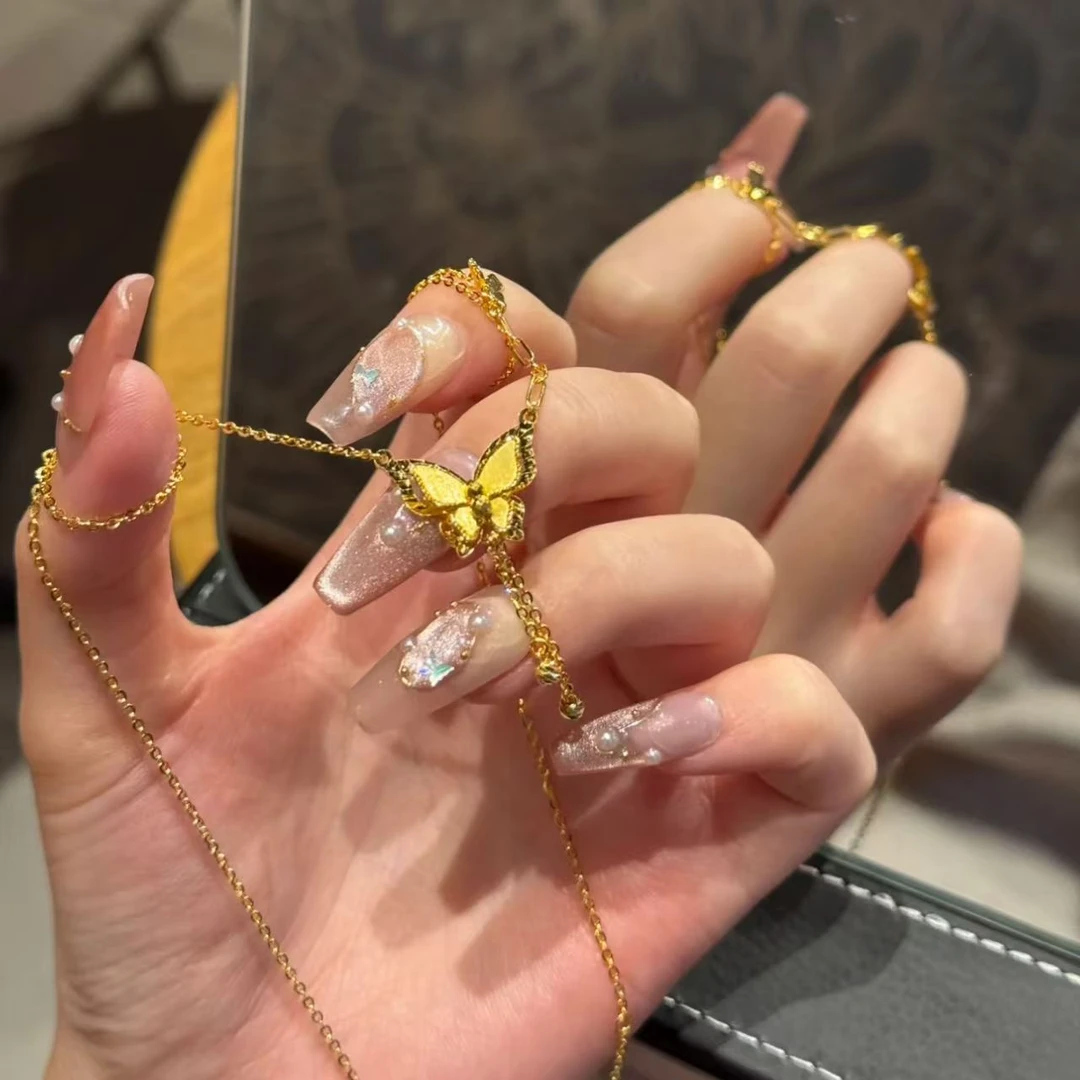 铜合金项链 爆闪金色蝶梦流苏项链轻奢千金感绝美锁骨链女