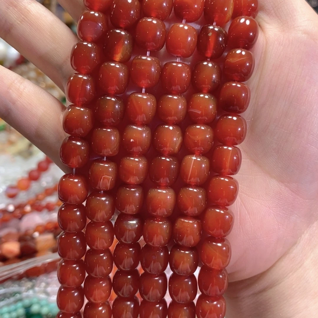 玛瑙/玉髓足银镀金镶嵌珠宝半成品红玛瑙老型一条卡10mm