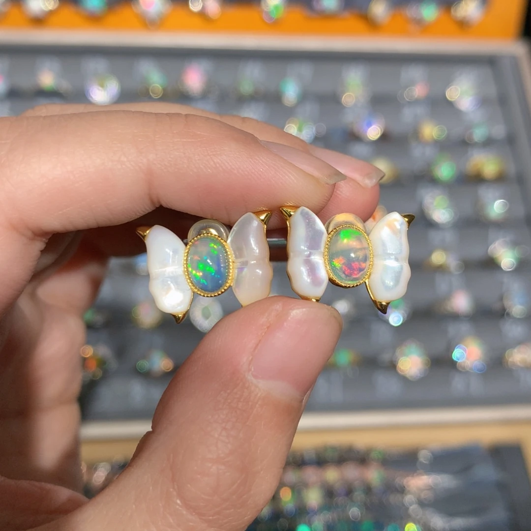 银S925镶嵌欧泊欧泊耳饰y