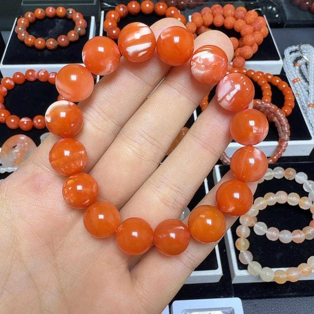 南红玛瑙未镶嵌保山冰红多肉手链13.4mm51.1g