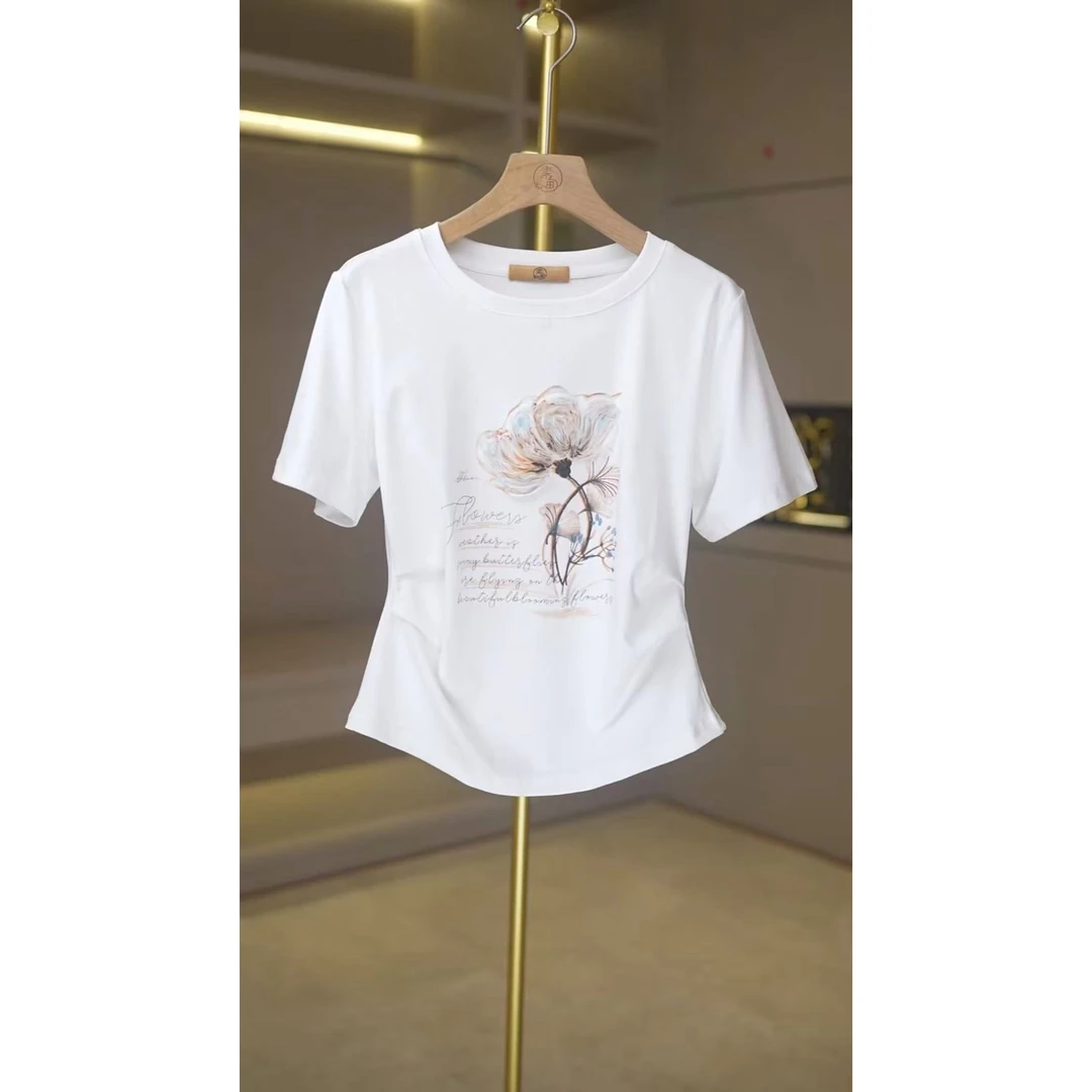 圆领印花立体花卉重工短袖T恤Q25BT2254