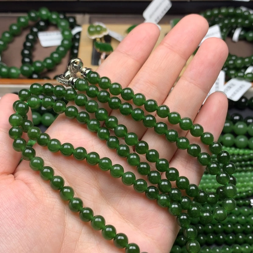 【闪购商品】颈饰未镶嵌和田玉（碧玉）6m菠菜绿无黑高品质
