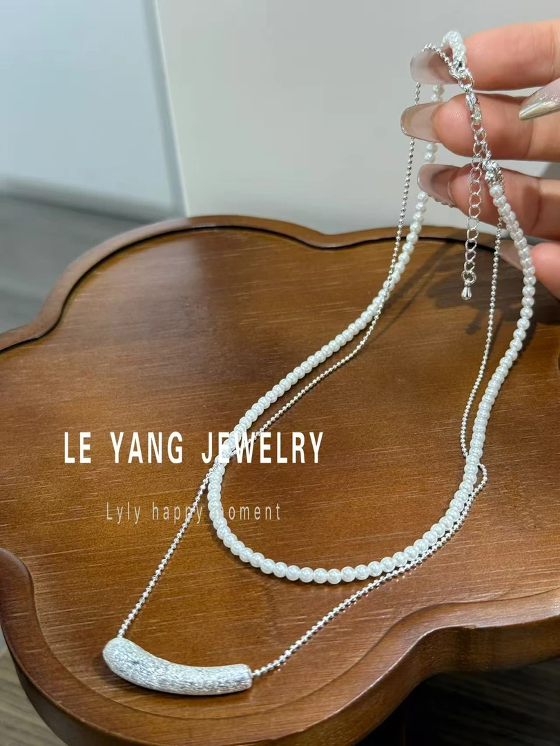 铜合金项链 LEYANG【珠影双叠】轻奢拼接百搭毛衣链颈链小众
