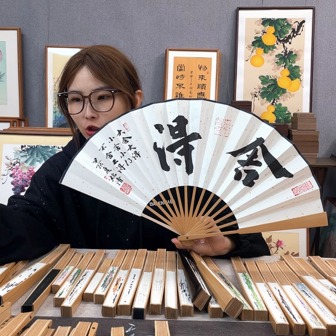 国画10寸玉竹-纯手绘-文玩扇骨（默认粘好）舍得