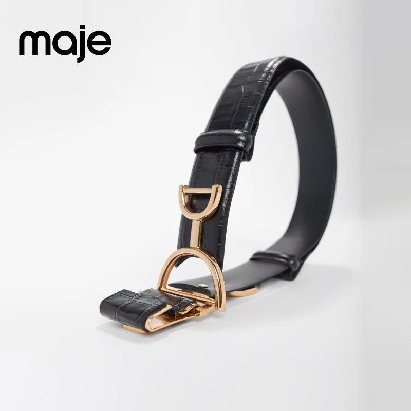 Maje经典款皮革浮点缀双M标志时尚腰带MFACE00194