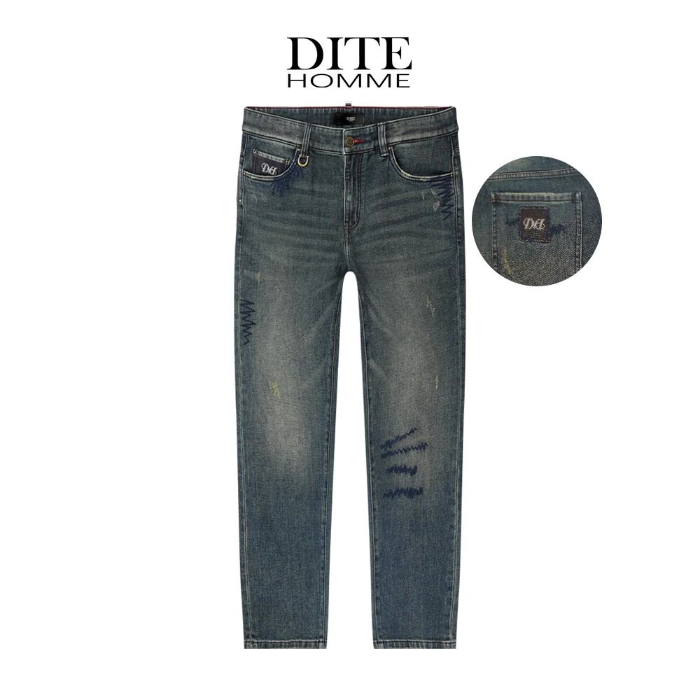 Dite春秋季复古长裤男款四面弹牛仔裤休闲百搭水洗直筒裤时尚