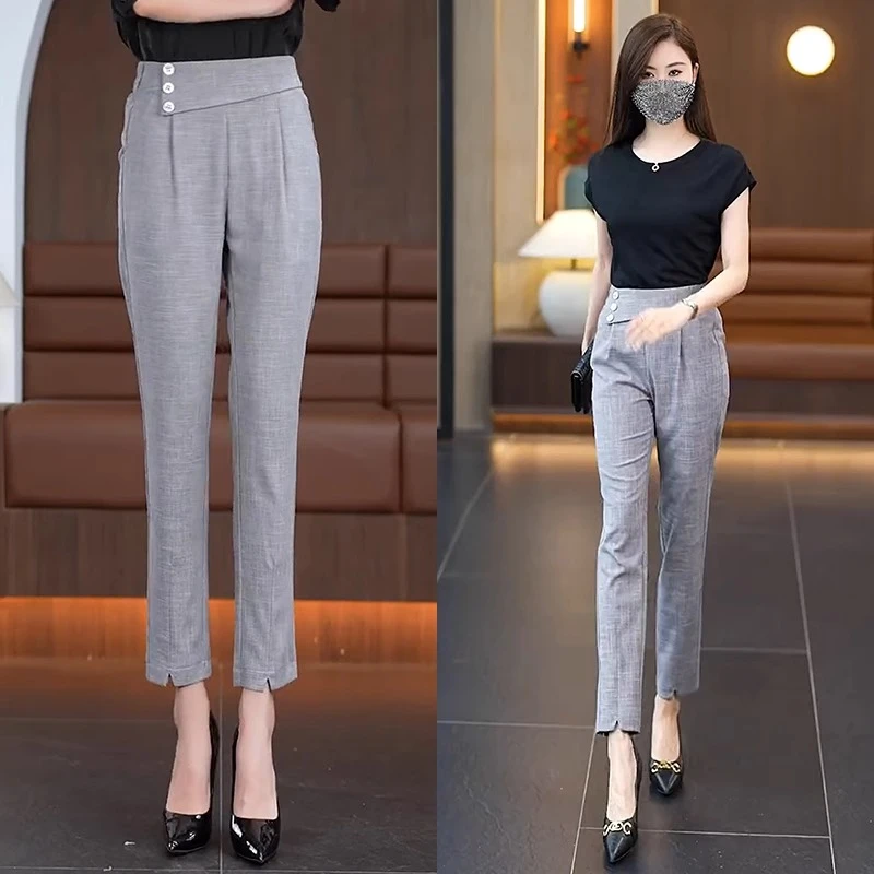 时尚简约休闲裤女哈伦裤2025春夏季新款气质百搭设计感九分西装裤