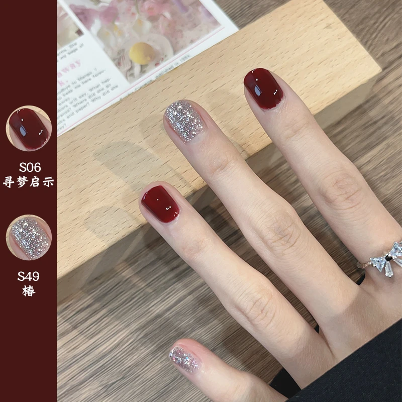 【2025秋冬显白推荐】车厘子指甲油免烤速干持久新款可撕拉酒红色