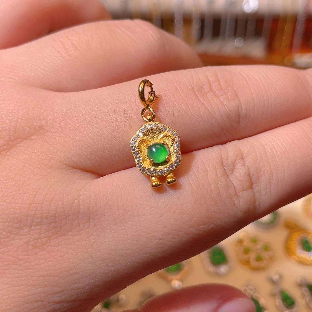 吊坠(不含链)银S925镶嵌翡翠