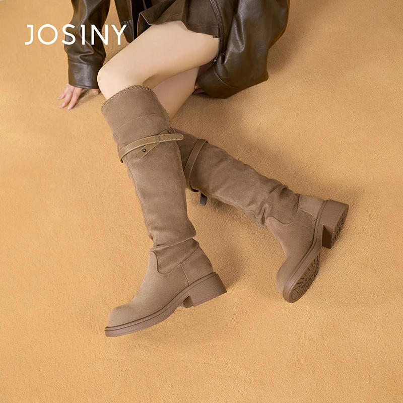 卓诗尼美拉德靴子女2025新款秋冬绒面巨好看长筒靴粗跟增高时装靴