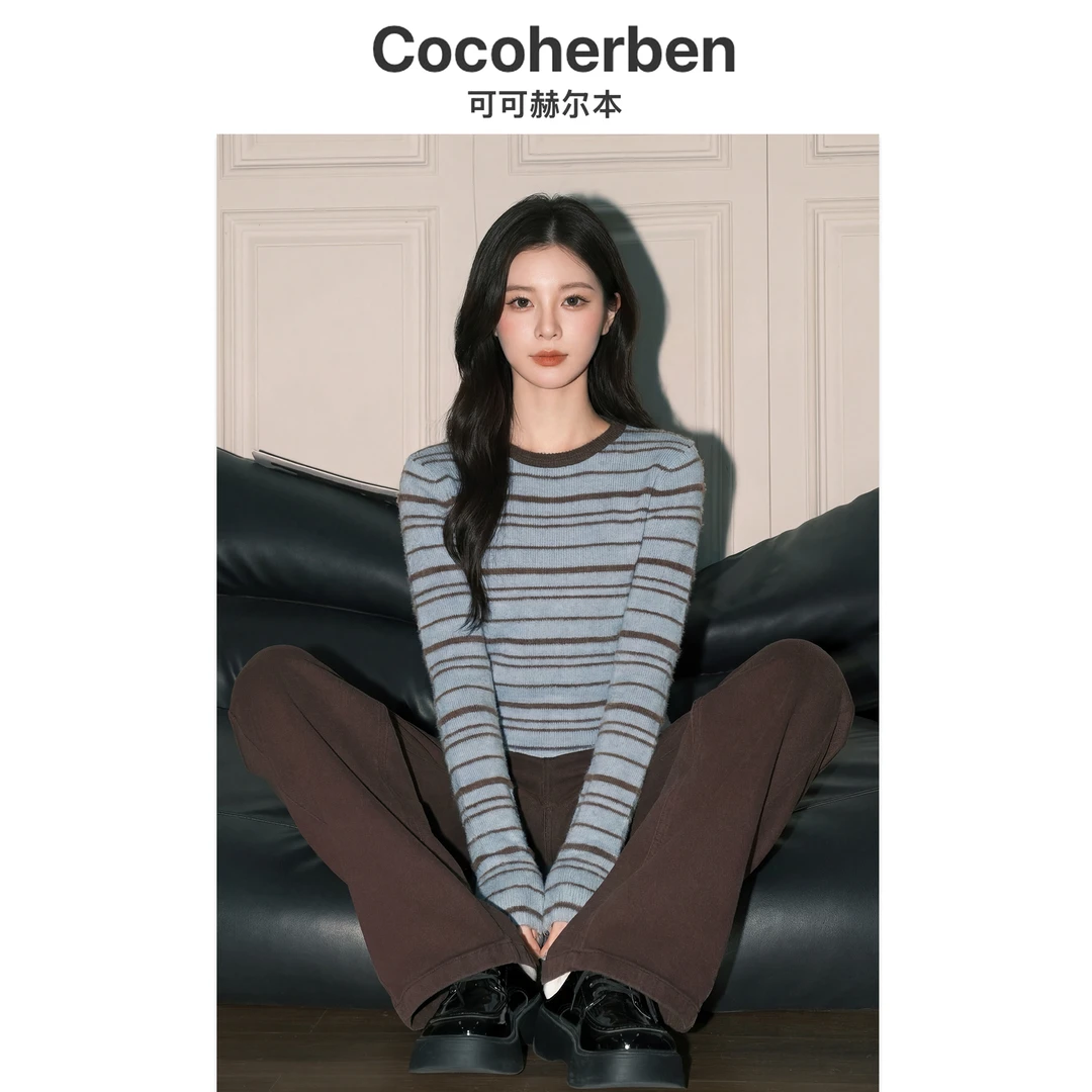 CocoHerben秋季上新休闲复古显瘦时尚极简轻奢长袖针织衫25HT2380