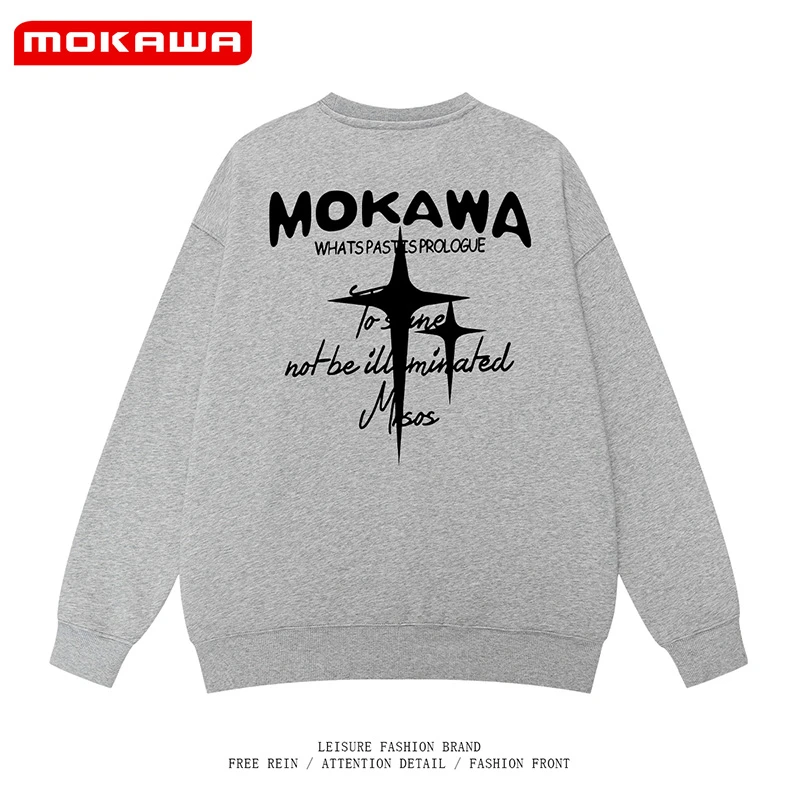 mokawa原创潮流男女同款秋冬新款加绒卫衣宽松高级感休闲上衣外套