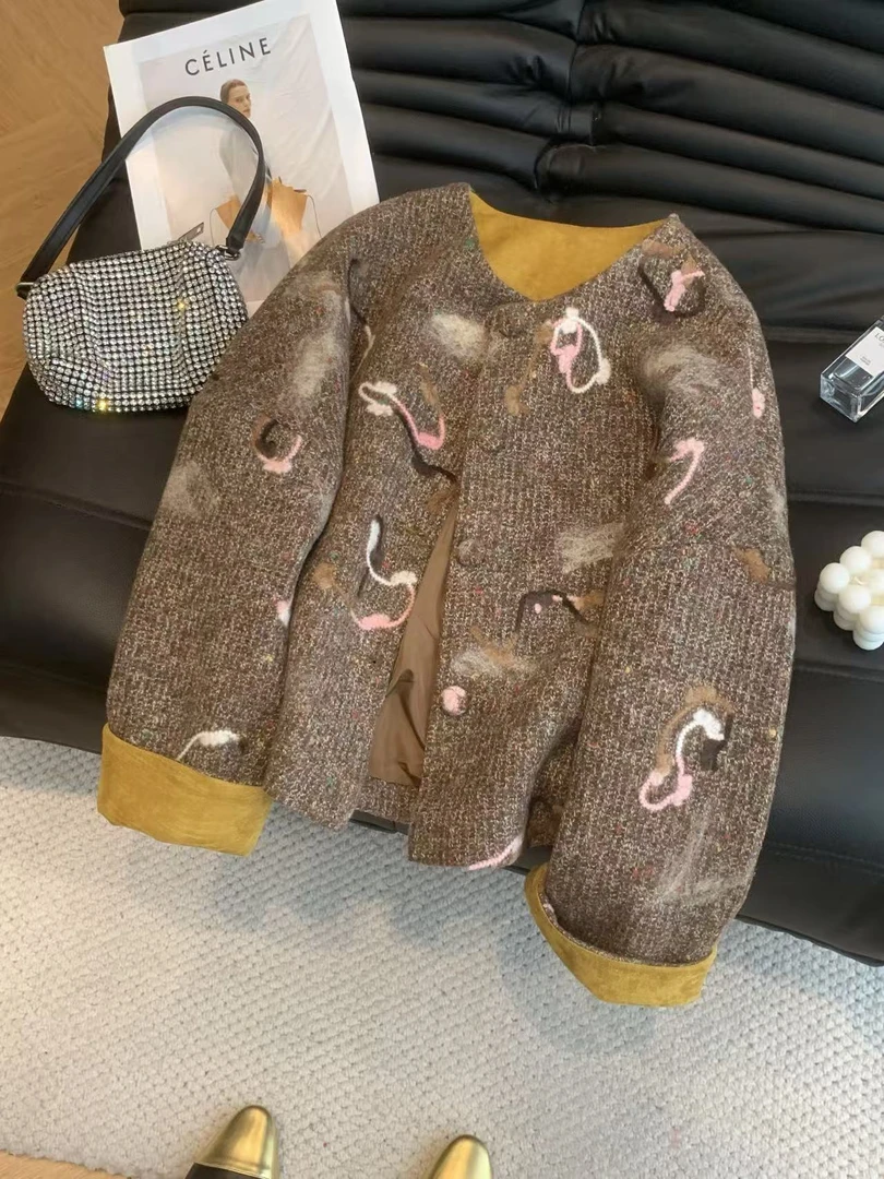 欧货立体花朵女冬季2025新款休闲宽松设计感小众爆款小个子外套