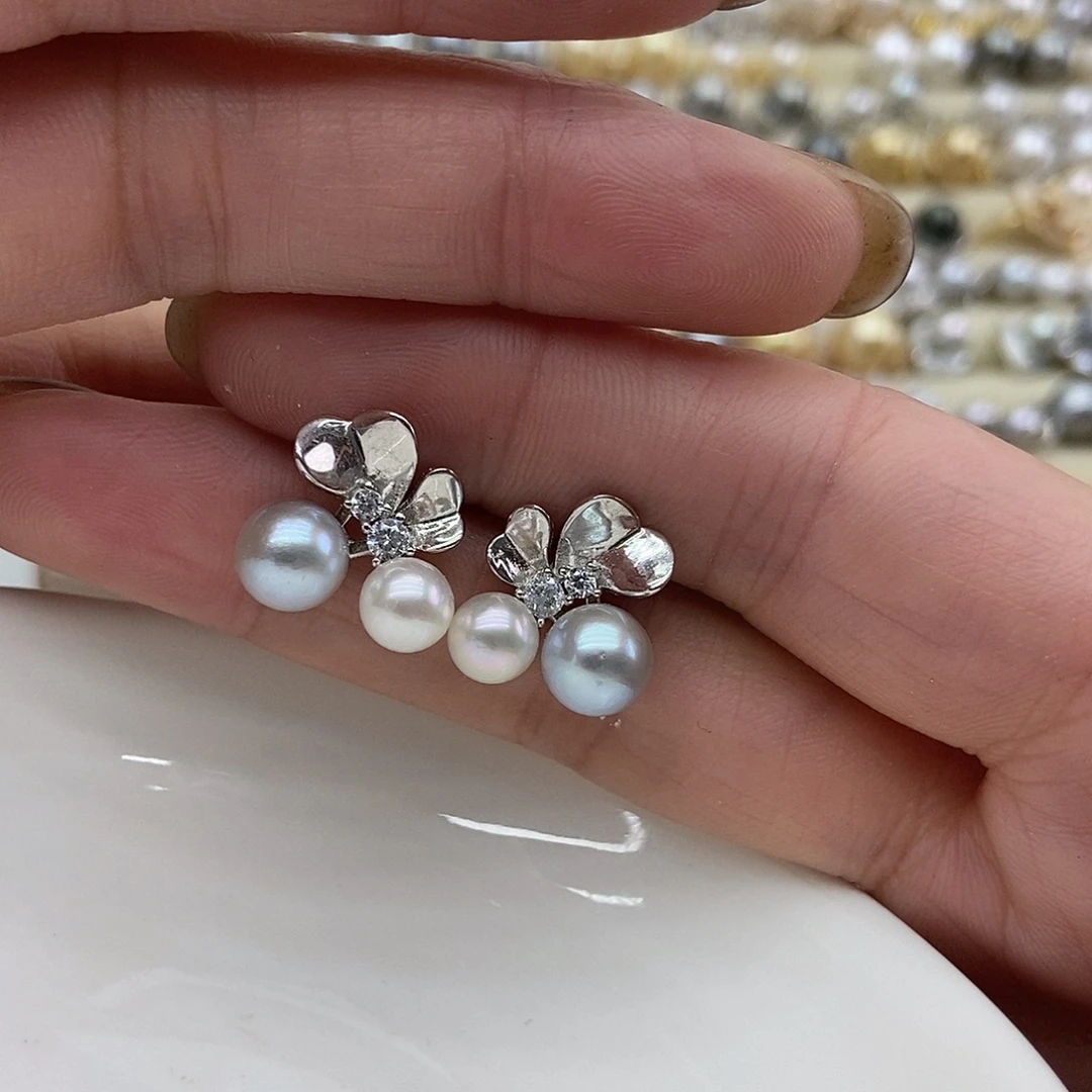 海水珍珠银S925镶嵌耳饰