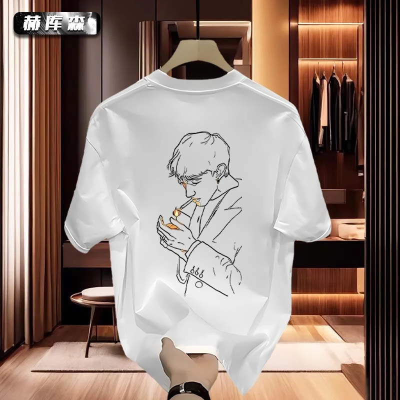 赫库森美式潮牌夏季纯棉重磅男士休闲高街百搭短袖T恤上衣ins简约