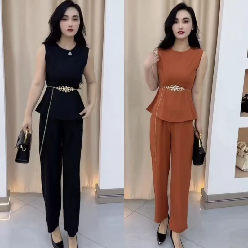极简风法式气质名媛时尚套装女神阔腿裤网红气质减龄两件套女神款