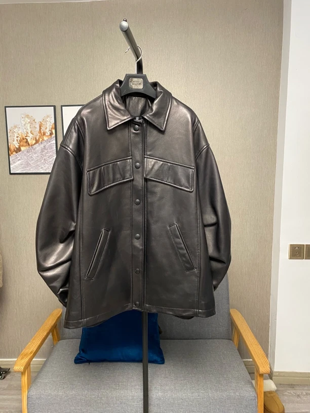 绵羊皮真皮衬衫式女士外套小众设计休闲时尚款