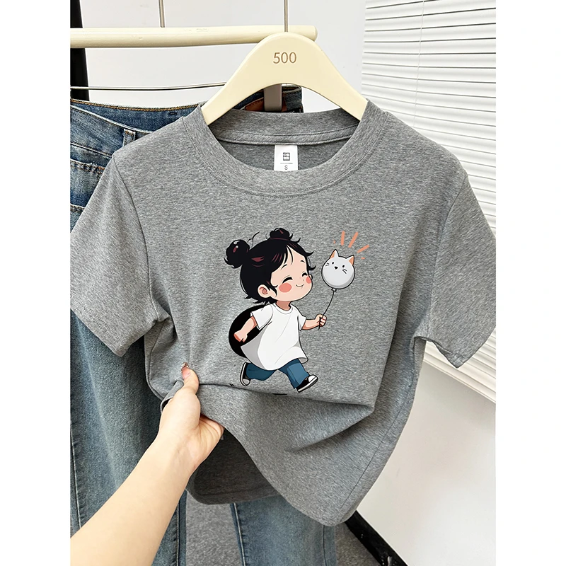 韩系ins小女孩圆领正肩短袖T恤女夏季新款大码胖mm显瘦穿搭上衣