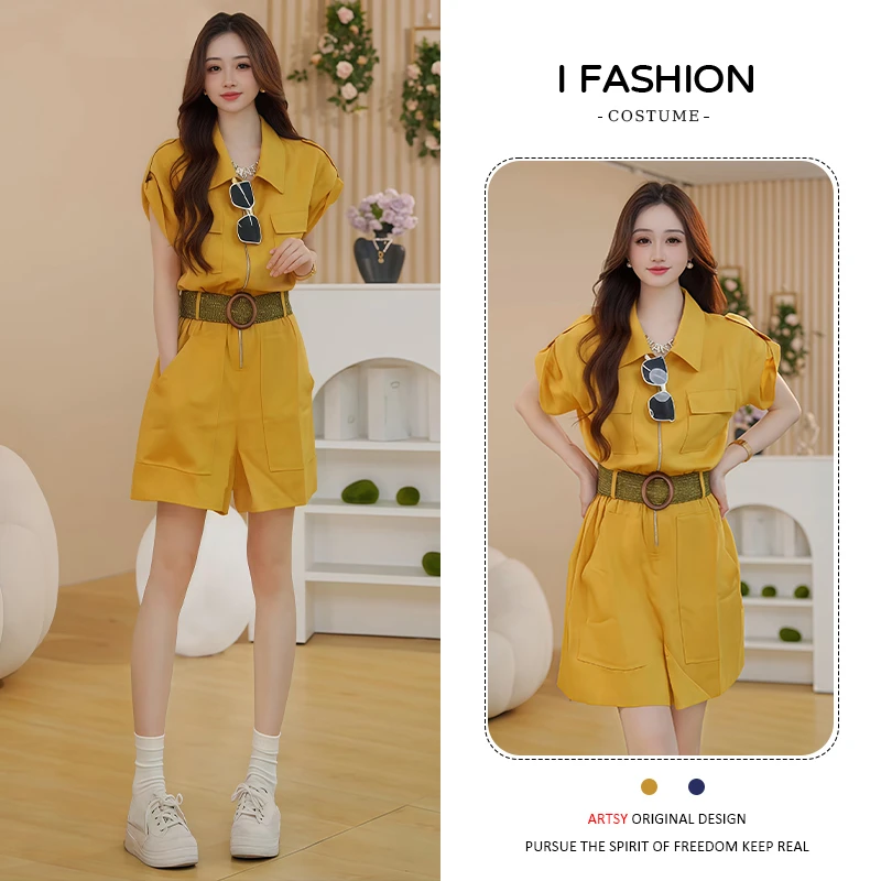 高级感休闲工装连体裤女2025年夏季新款气质时尚百搭显瘦短裤子潮