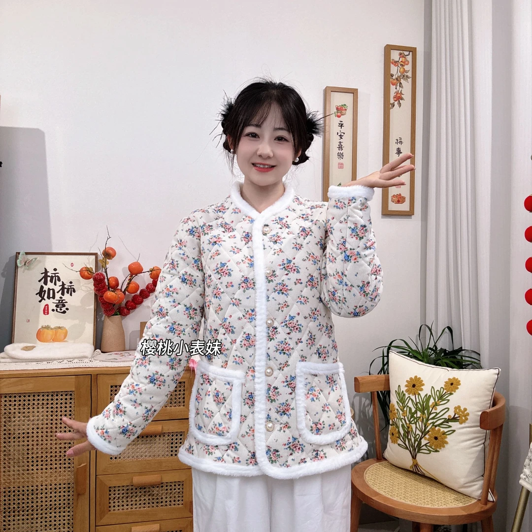 622秋上新加绒加厚棉服棉袄国风新中式上衣