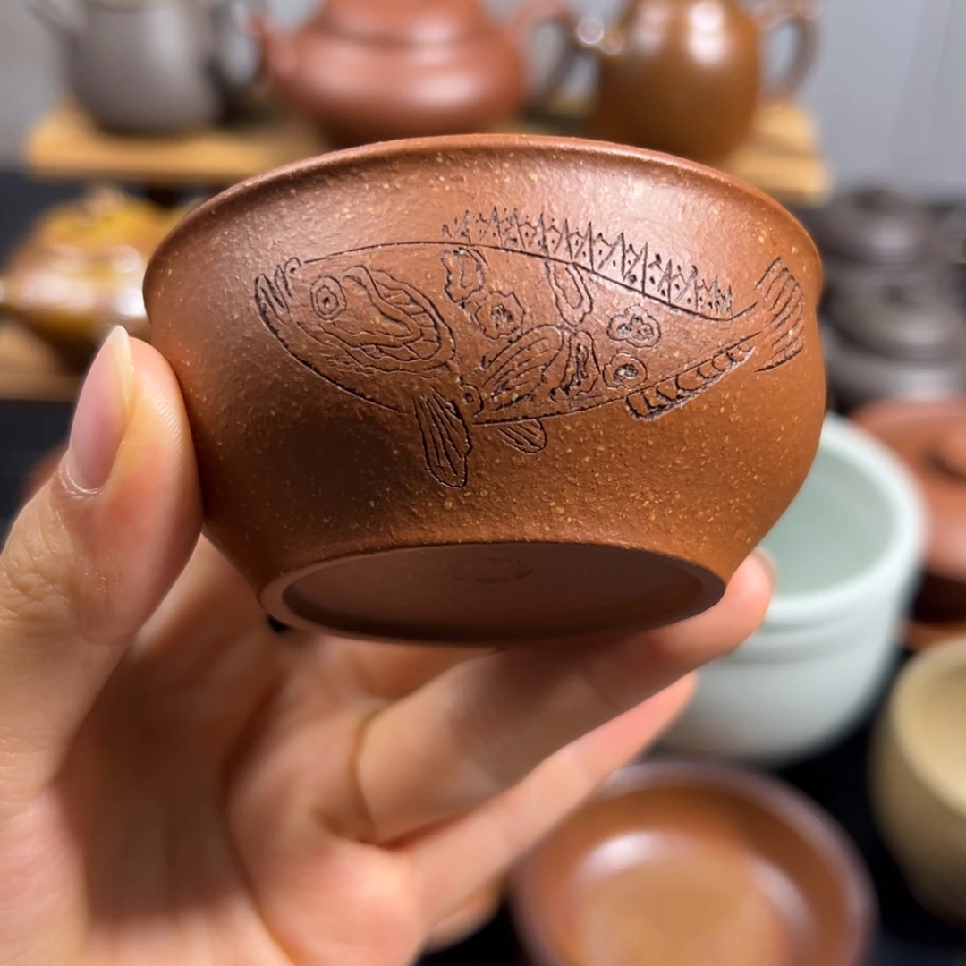 茶杯紫砂红降坡富贵杯