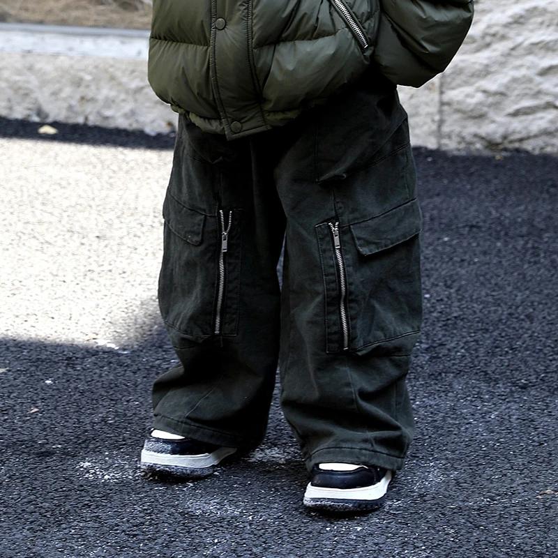 Jimmy妈童装【穿搭不焦绿】冬季新款儿童工装风拉链大口袋长裤