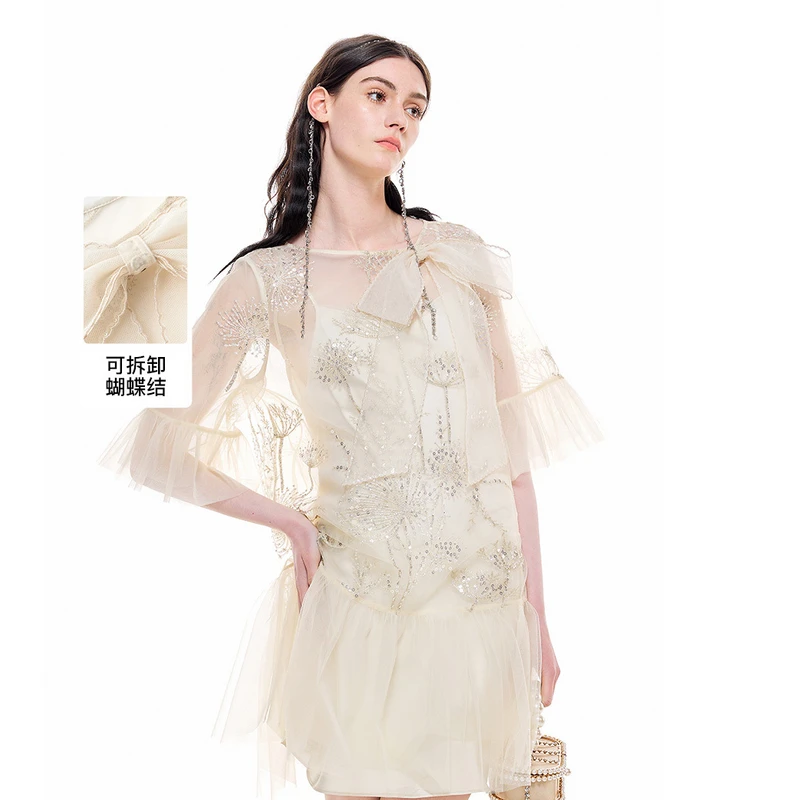 MISSCOCOON夏蕾丝绣花网纱连衣裙0147