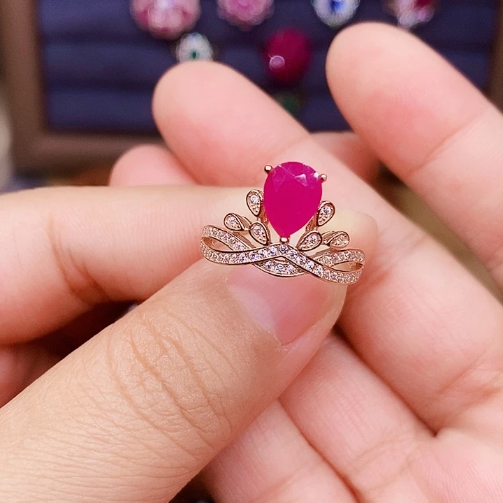 戒指银S925镶嵌红宝石