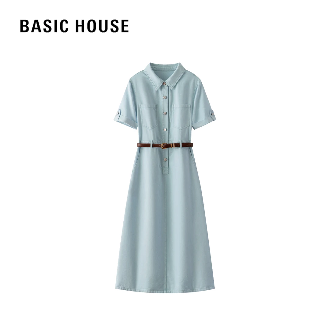 Basic House/百家好夏季休闲时尚气质百搭法式收腰显瘦连衣裙女