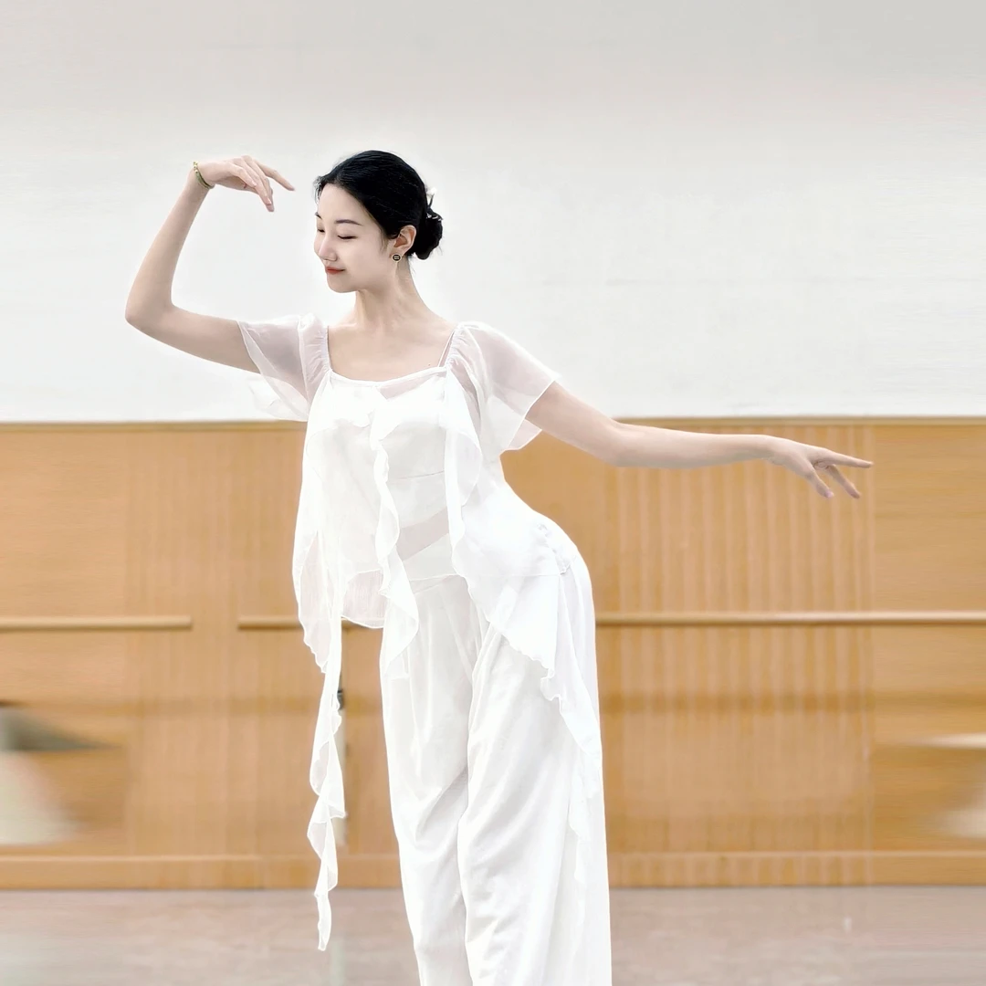 现代舞上衣古典舞练功服纱衣夏季中国舞服装女新款系带时尚舞蹈服