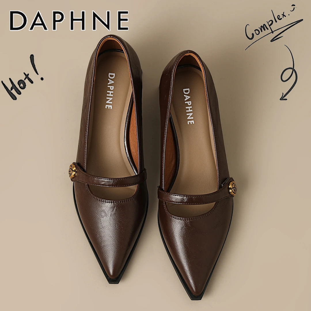 达芙妮复古尖头高跟鞋女2025秋季新款百搭鞋子职业通勤妈妈鞋单鞋