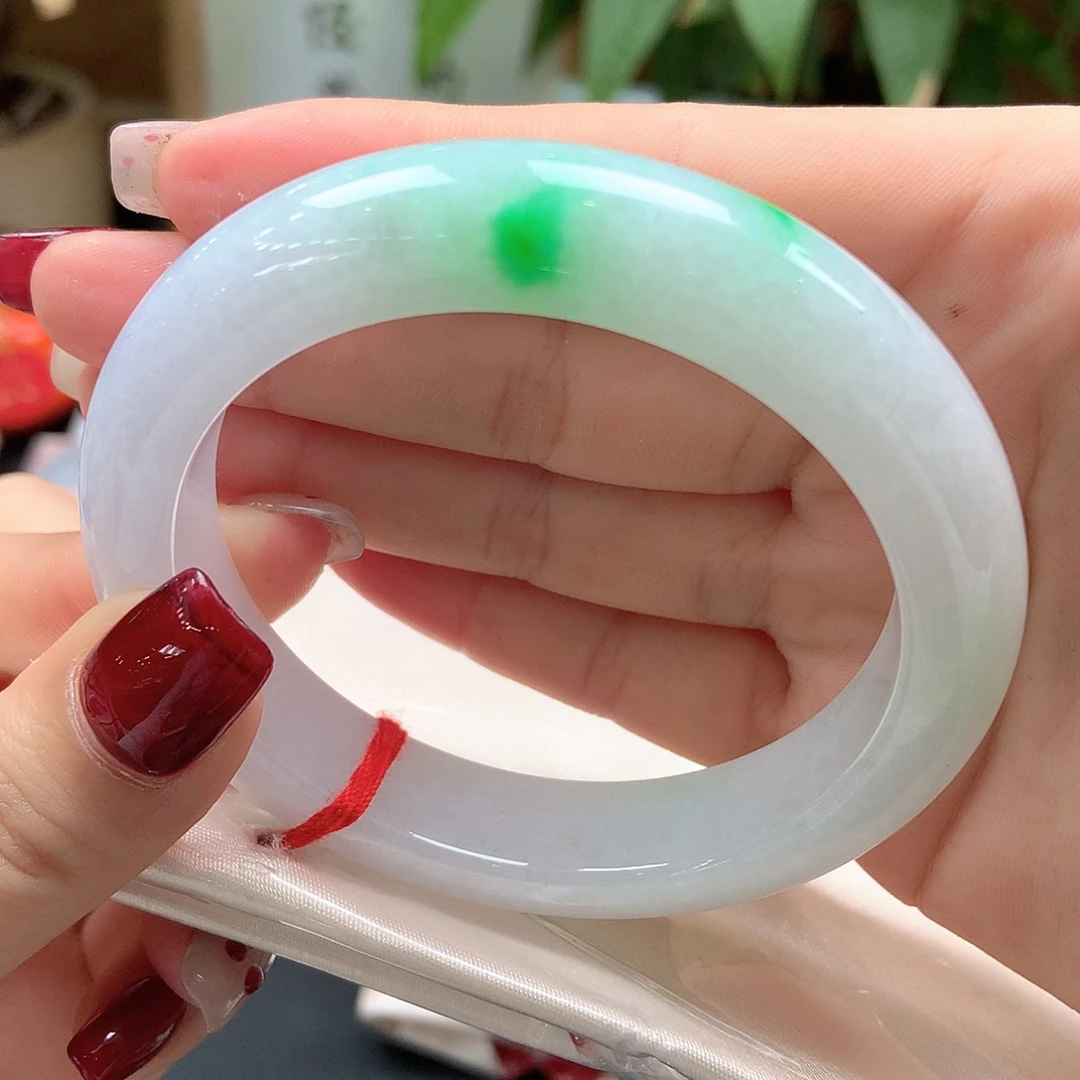 翡翠未镶嵌手镯白底青20号