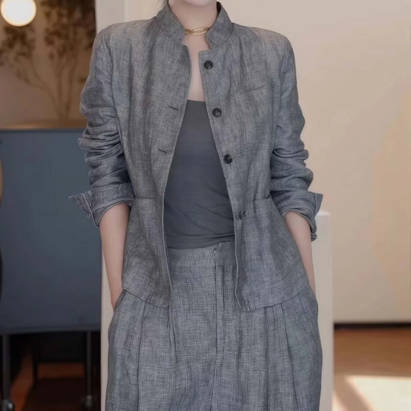 素订女装原创品牌旗舰店高级感简约外套松紧后腰阔腿裤两件套秋款