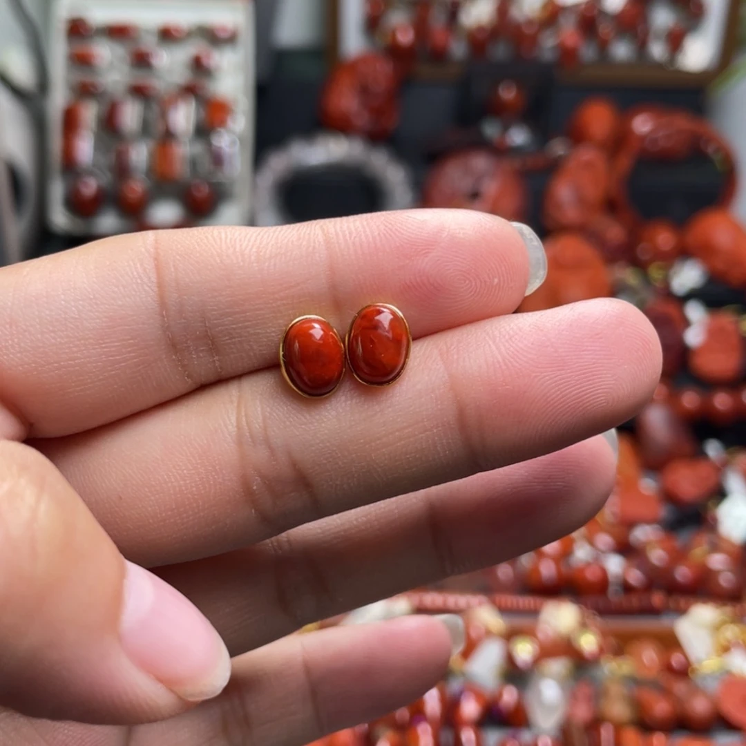 【闪购商品】未镶嵌蛋面耳钉南红玛瑙