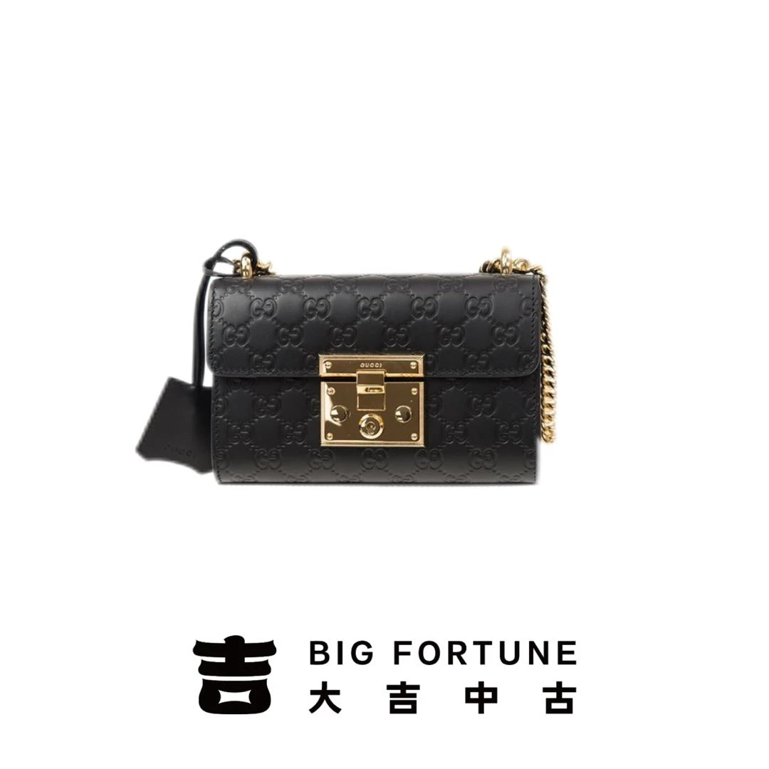 95新 GUCCI/古驰 大吉中古/Gucci古驰Padlock黑金压纹单肩包