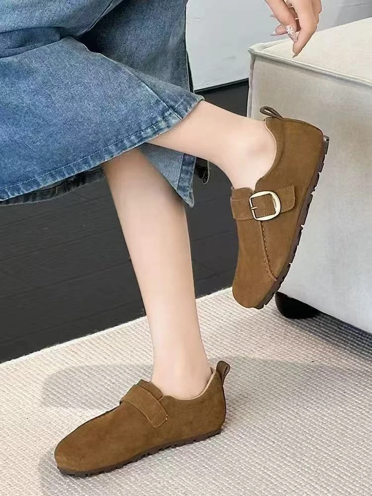 勃肯鞋女真皮百搭平底休闲一脚蹬乐福鞋单鞋5053博肯