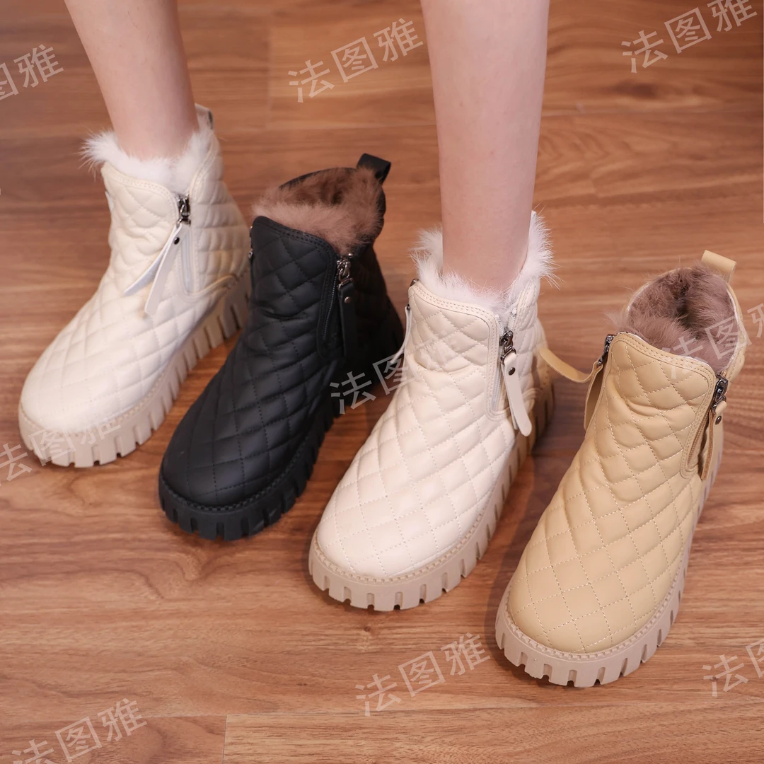 秋冬雪地靴时尚休闲女鞋百搭防水软底厚底加绒靴子【9019】