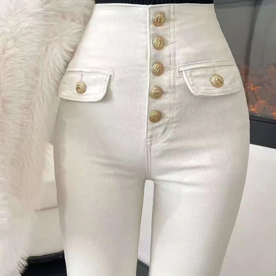 白色西装高腰加绒小脚裤，实物以直播间为准！！！