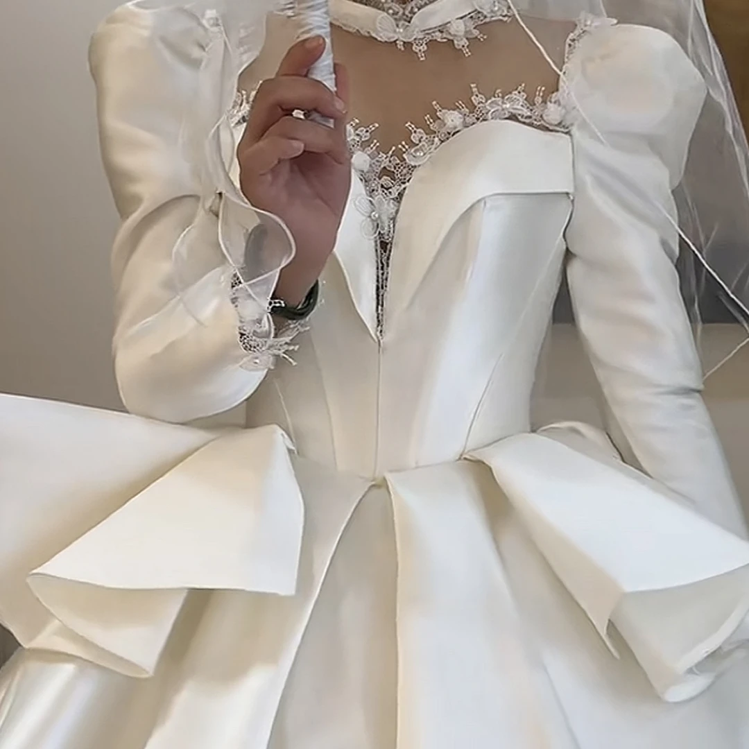 新款超美缎面高贵优雅大气小个子齐地婚纱