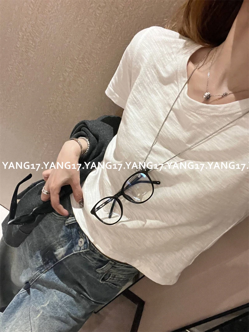 杨十七 人手一件 亲肤棉竹节感T恤微修身显瘦短款上衣