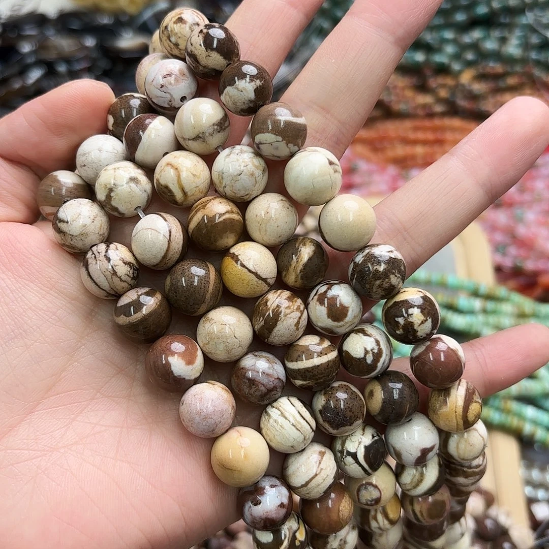 玛瑙/玉髓未镶嵌珠宝半成品卡12奥斑马圆珠一条